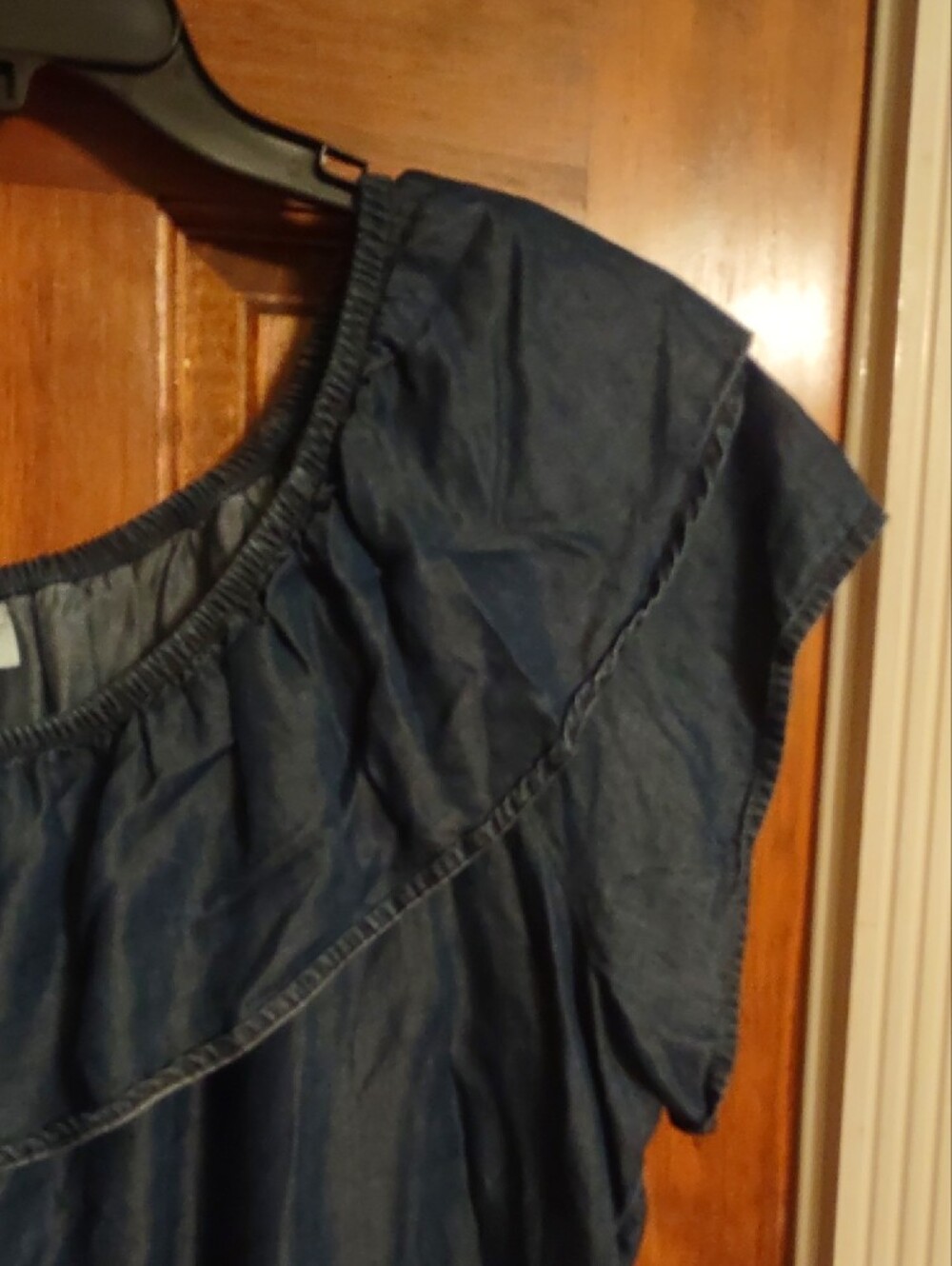 Denim Blue Ruffle Women's Top - Picture 2 of 4